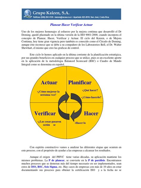 Planear Hacer Verificar Actuar Pdf Gestión De La Calidad Calidad Comercial