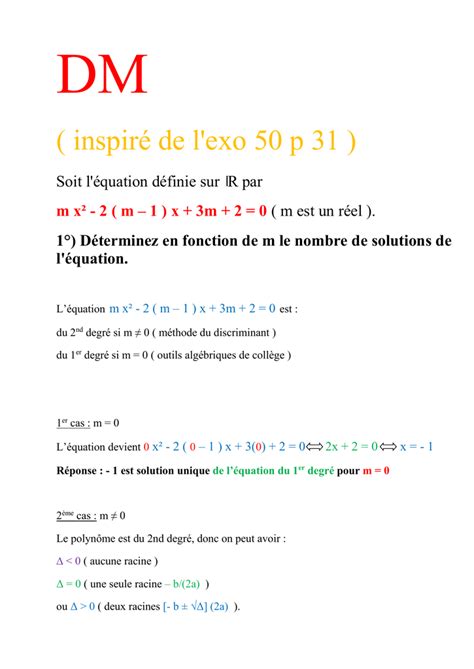 R Solution Alg Brique D Une Quation Du Second Degr F X X