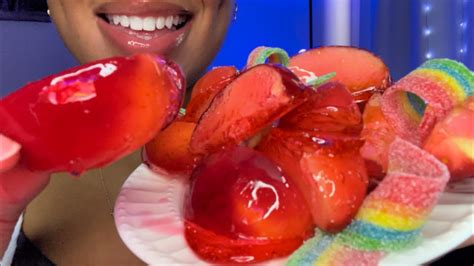 Asmr Sour Candied Apples 🍎 🌈 Apple Tanghulu Eating Sounds Youtube