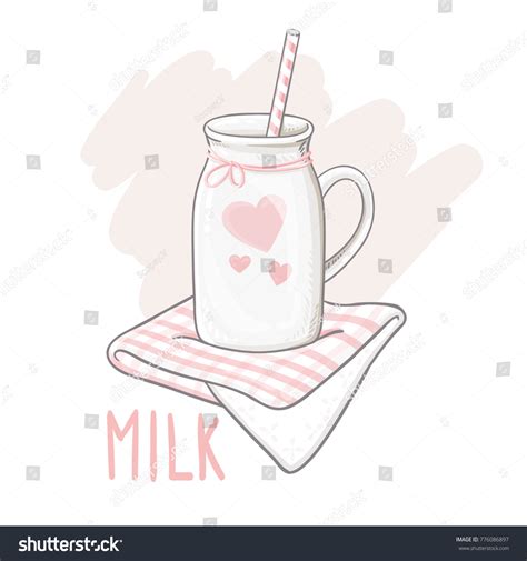 Illustration Cute Cartoon Bottle Milk Handwritten Vector De Stock Libre De Regalías 776086897