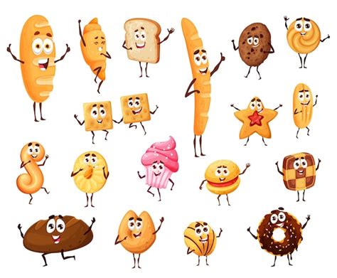 Premium Vector Bread Pastry And Confectionery Cartoon Characters