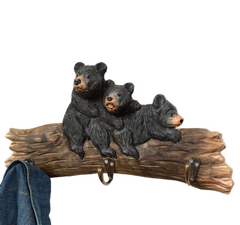 Bear Cubs Wood Carved Hooks Black Forest Decor