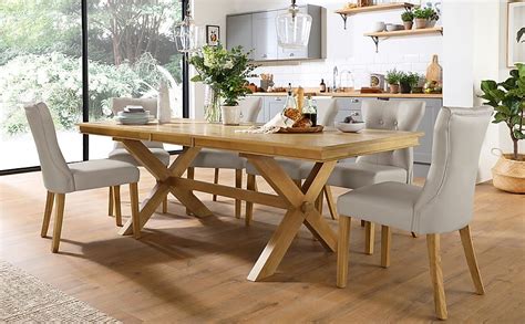 Grange Extending Dining Table And 6 Bewley Chairs Natural Oak Veneer And Solid Hardwood Stone Grey