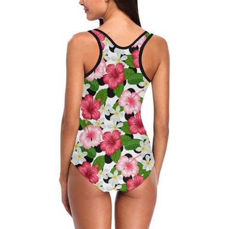 Hibiscus Plumeria Hawaiian Flower Women One Piece Swimsuit Jorjune