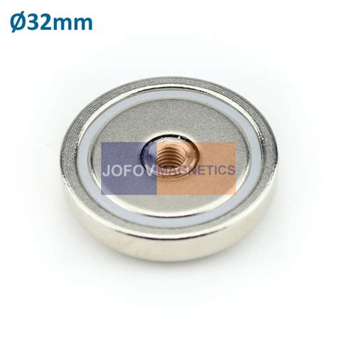 Flat Neodymium Cup Magnets with Threaded Through Mounting Hole Ø32mm