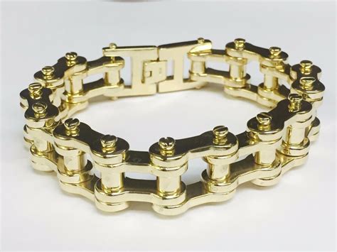 Kt Solid Gold Mens Heavy Motorcycle Bike Chain Bracelet Mm