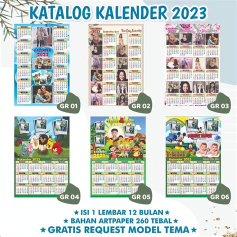 Jual Free Design Kalender Dinding Custom 2023 Kalender Custom Foto Tema Kartun 2023 Kalender