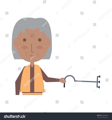 Cartoon Elderly Woman Walking Stick Icon เวกเตอร์สต็อก ปลอดค่า