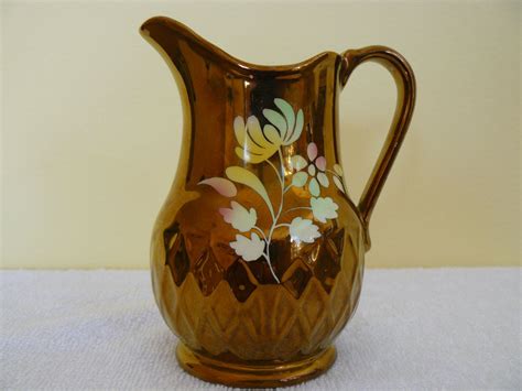 Copper Luster Pitcher With Flowers Wade England Vintage Copper Copper Pitcher