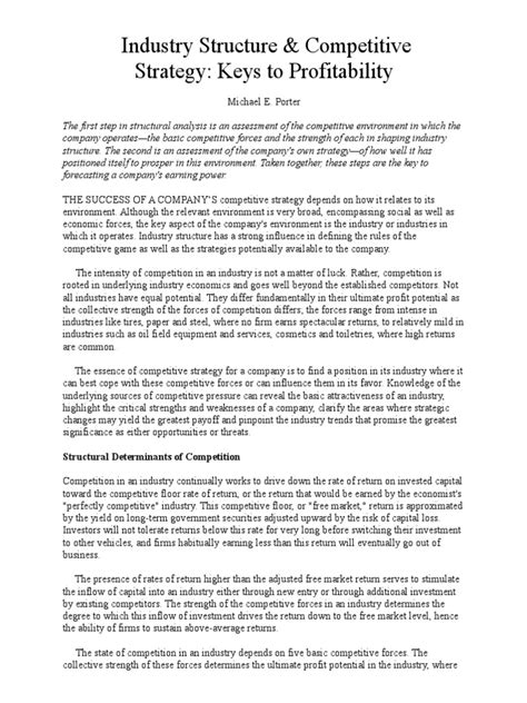 Industry Structure And Competitive Strategy Keys To Profitability Pdf