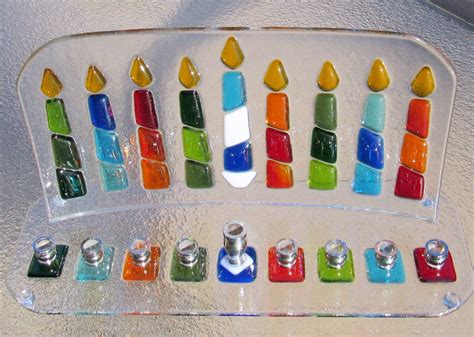 Fused Glass Menorah Hanukkah Menorah With Colorful Hanukkah Etsy