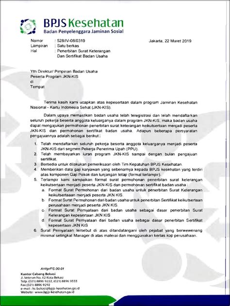 Contoh Surat Pernyataan Keikutsertaan Bpjs Ketenagakerjaan Surat