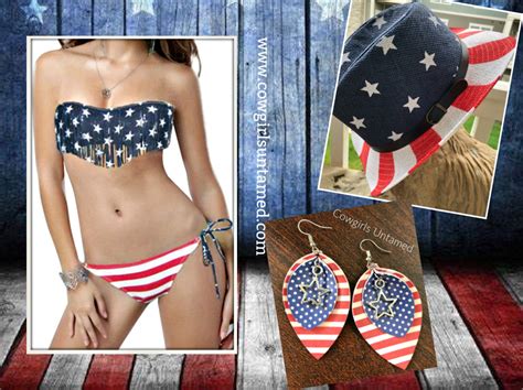 American Cowgirl Bikini Red White Blue Stars N Stripes Flag Fringe