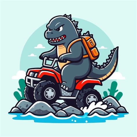 Godzilla En Una Motocicleta De Atv Una Ilustraci N De Dibujos Animados