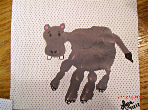 hippo handprint | Hippo crafts, Zoo animal crafts, Letter a crafts