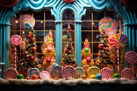 Premium AI Image | Christmas window display of a candy store