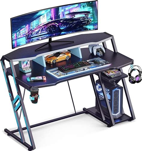 Motpk Gaming Desk With Storage Shelf Inch Computer Desk With