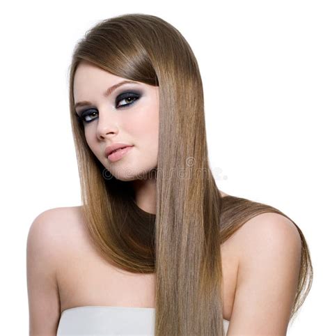 Menina Adolescente Bonita Cabelo Reto Longo Imagem De Stock