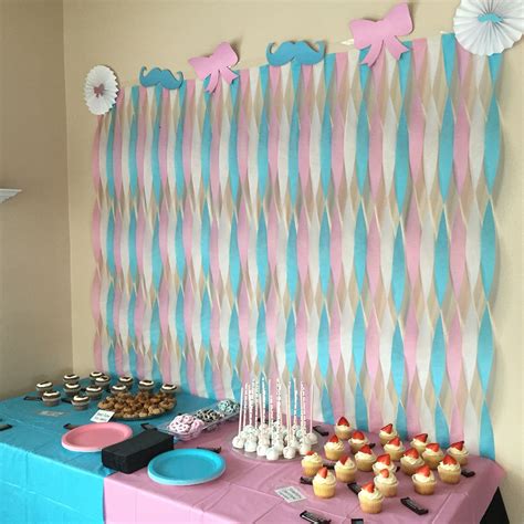 Mustache And Bows Dessert Table Streamer Wall Gender Reveal Party