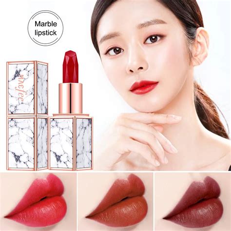 Sexy Matte Lipstick Makeups Waterproof Long Lasting Velvet Matte Lip Stick White Marble Case