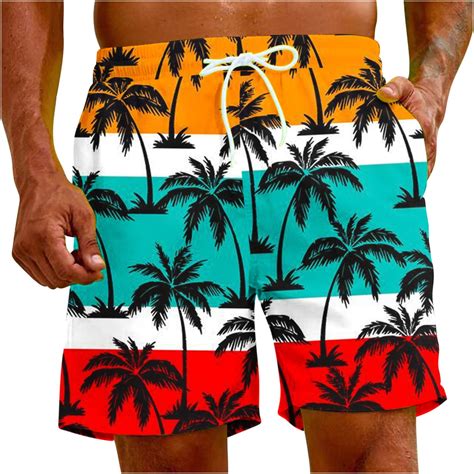 Vsssj Quick Dry Swim Trunks For Men Vacation Hawaiian Palm Tree Printed