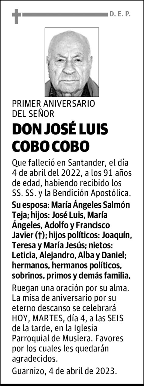 Don Jos Luis Cobo Cobo Esquela Necrol Gica El Diario Monta S