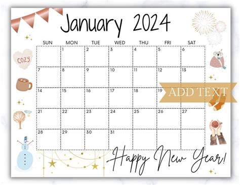 Blank Editable Calendar January 2025 Ava Noor