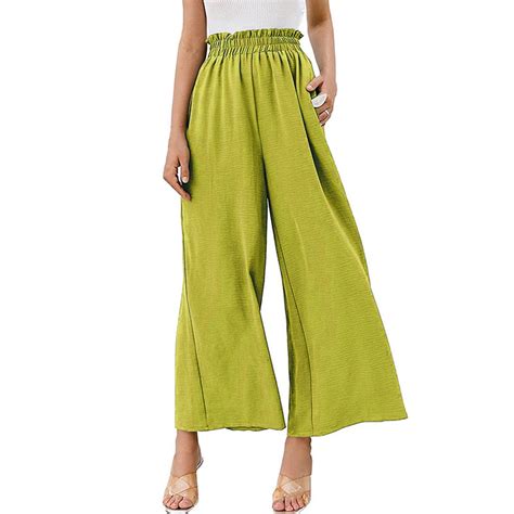 Ameiaea Women Summer High Waisted Cotton Linen Palazzo Pants Flowy Wide