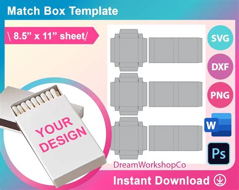 Matchbox Template Matchbox Template SVG DXF Canva Ms Word Etsy