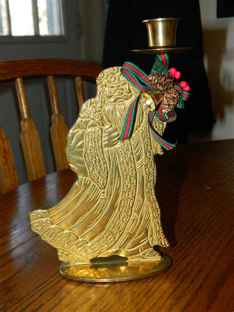 Vintage Brass Santa Candlestick Holder Wbox Vintage Santa Etsy