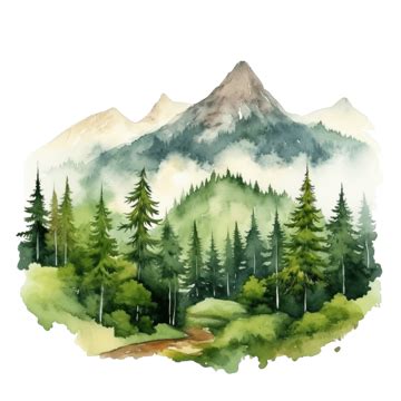 Forest And Mountains Watercolor Illustration Mountain Landscape