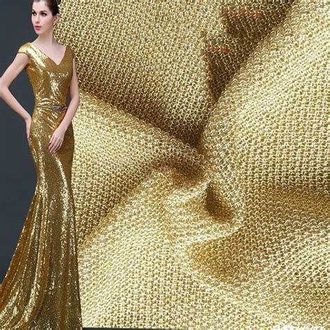 PanlongHome 2 Meters/lot Metallic Fabric Jacquard Fabric Metallic Knitted Fabrics Gold Silk Yarn ...