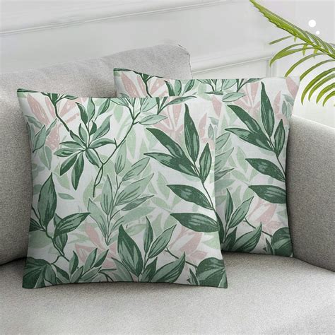 Ullo Ord Sage Green Leaf Pillow Covers Summer Tropical Leaves Throw