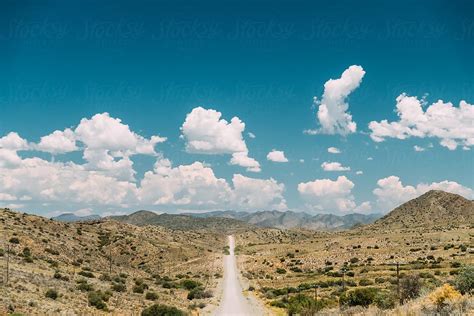 Long Straight Empty Desert Road In The Karoo Region Of South Africa