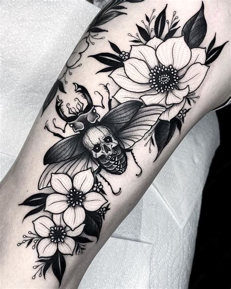 Angelo Parente On Instagram Beetle And Flowers Blackwork