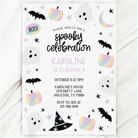 Editable Pastel Halloween Party Invitation Pink Ghost Birthday Etsy