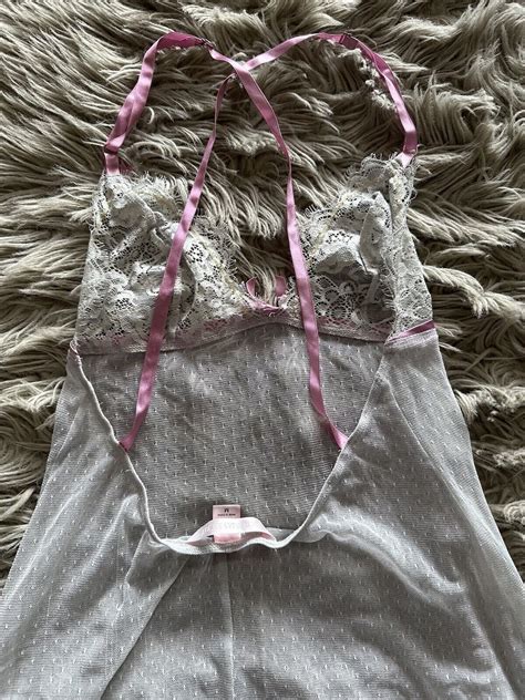 Victorias Secret Sexy Sheer Gray Lace Slip Gown Pajam Gem