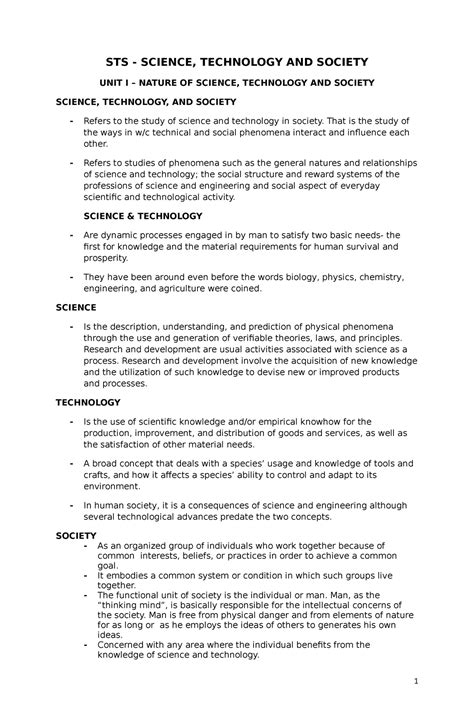 STS Lecture Notes Science And Technology Development Through The