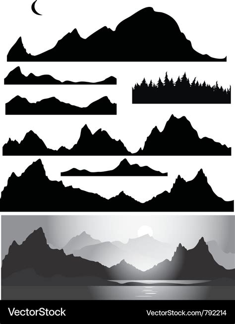 Set of landscapes silhouette Royalty Free Vector Image