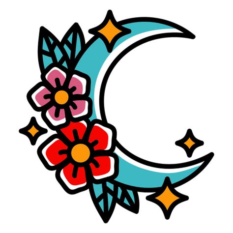 Diseño Png Y Svg De Tatuaje Tradicional Luna Floral Para Camisetas