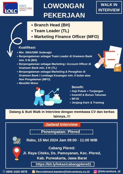 Walk In Interview Ada Posisi Lowongan Kerja Di Lolc Ventura