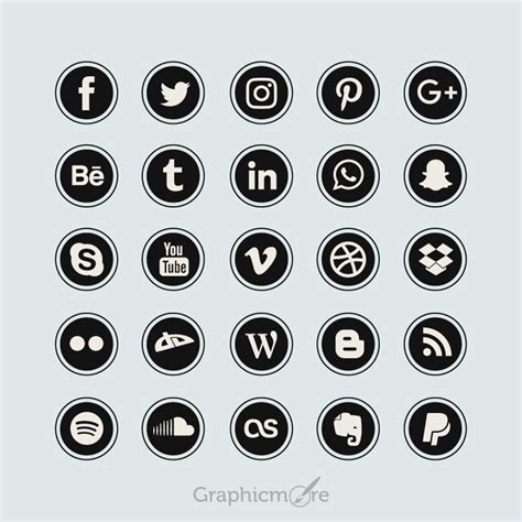 Black Flat Social Media Icons Design Free Vector File