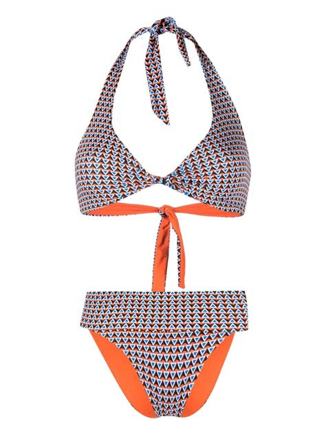 Fisico Geometric Pattern Reversible Bikini Set Orange FARFETCH