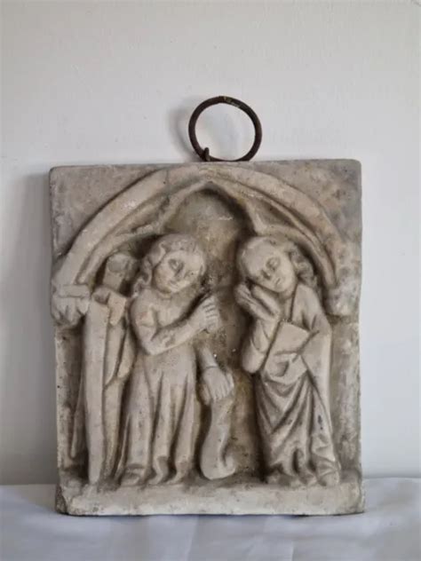 ANCIENNE PLAQUE SCULPTURE Religieuses Enfants Saint Prières En Ciment