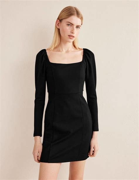 Square Neck Mini Jersey Dress Black Boden UK