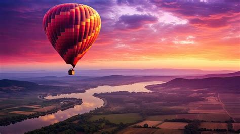 Premium Photo A Photo Of A Purple And Pink Hot Air Balloon Floating