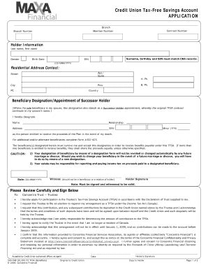 Fillable Online Credit Union Tax Free Savings Account Application Fax