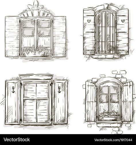 Vintage Window Hand Drawn Set Of Drawings Vector Image