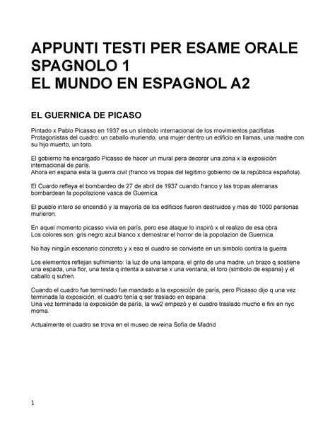 Da Stampare Spa Orale APPUNTI TESTI PER ESAME ORALE SPAGNOLO 1 EL