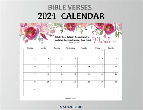 2024 Calendar PRINTABLE Floral Bible Verse Monthly Planner Christian